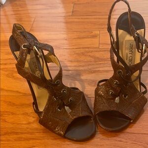 Jimmy Choo Brown Stiletto Heels with Strappy Design